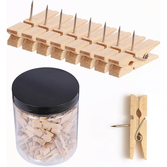100-Pack Wooden Push Pins for Bulletin Board - Durable Cork Board Clips with No-Mark Design, Office/Home Decorative Thumbtacks