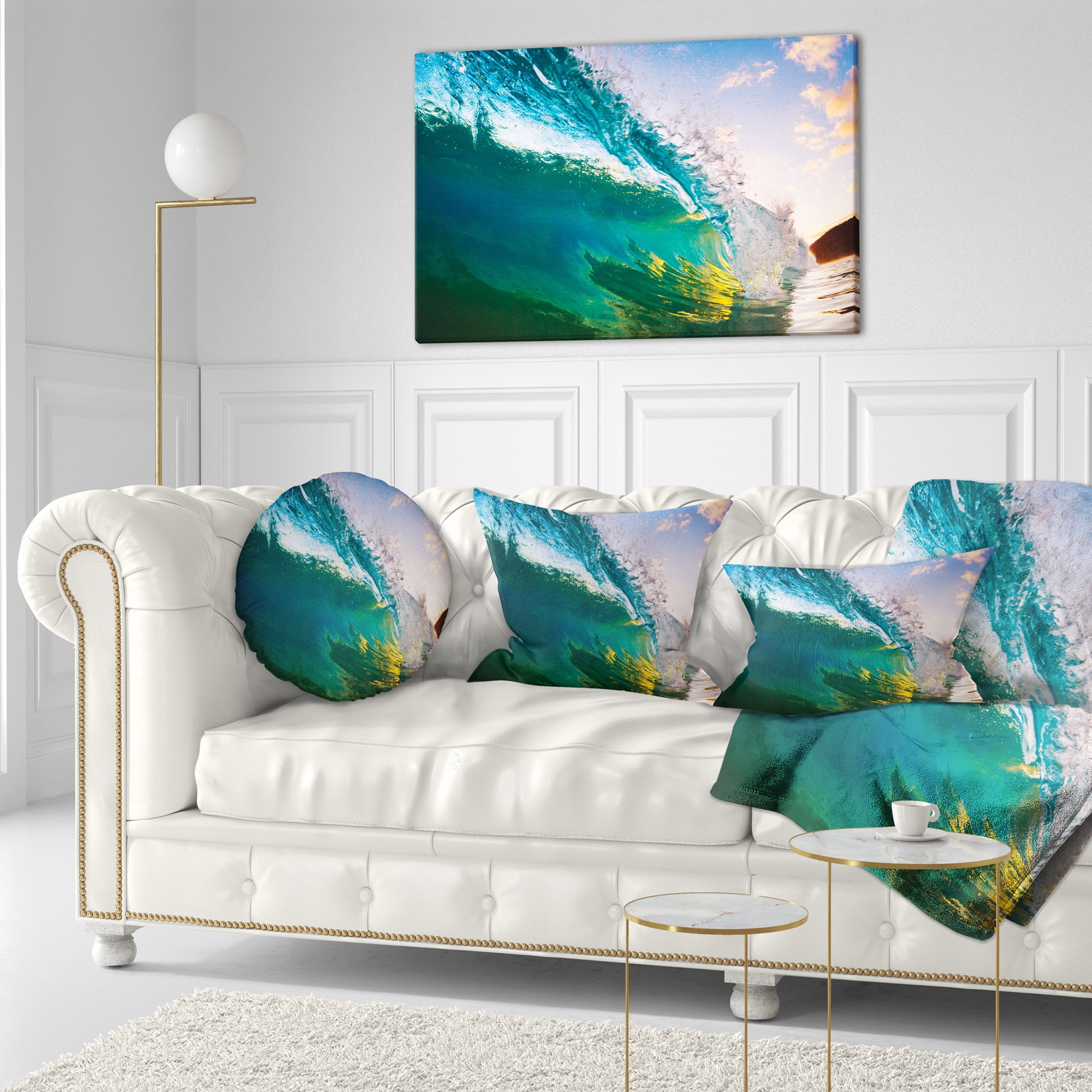 Designart Ocean Wave at Sunset - Photography Throw Pillow - 12x20