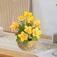 thumbnail image 3 of Artificial Potted Flowers with Woven Basket, Fake Floral Decor for Home, Patio & Tabletop, 3 of 7