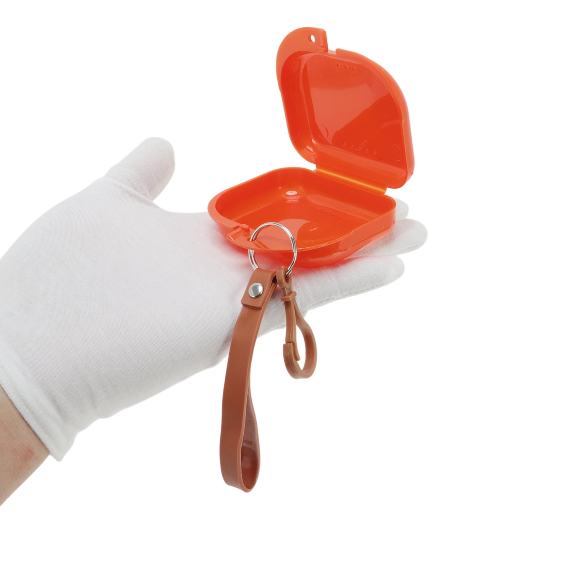 Unique Bargains Compact Braces Box with Lanyard 1 Pc Orange, Brown