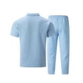 thumbnail image 5 of VBTAPA Men's 2 Piece Summer Outfits Short Sleeve Csual Track Suits Textured Polo Shirts and Drawstring Pants Set with Pockets Sky Blue S, 5 of 6