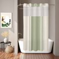 thumbnail image 6 of Small Stall No Hook Shower Curtains Sage Green Vintage Waterproof Fabric Shower Curtain Set Geometric Stripes Simple Lines Bath Curtains for Bathroom Decor with See Through Mesh Top Window 36x78 Inch, 6 of 9
