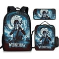 thumbnail image 3 of Wednesday Backpack 3PC Backpack Set School Backpack with lunch Box pencil case fans gift for Boys Girls, blue-37, 3 of 5