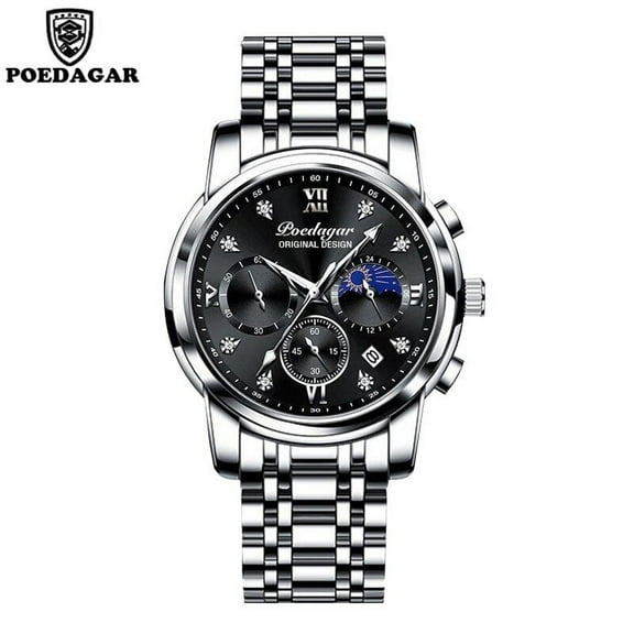 POEDAGAR New Fashion Mens Watches Blue Luxury Top Brand Big Dial Military Quartz Watch Leather Sport Waterproof Chronograph