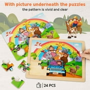 SYNARRY Large Wooden Animal Puzzles for Kids 4-in-1 Gift Box(Each 24 pcs), FSC Certified, Educational Jigsaw Puzzle Set for Preschool Kids Ages 3-6, Wooden Puzzles for Boys and Girls Ages 3-8