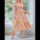 thumbnail image 4 of Vestidos Largos de Verano para Mujer 2025, Informales, con Escote en V, Corta Abullonada, Fruncidos, Vaporosos, para Playa, Bohemios, Largos, Florales, Naranja, Talla M, 4 of 9