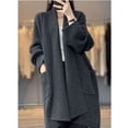 thumbnail image 4 of Cárdigan de punto coreano de otoño e invierno de longitud media a larga para mujer, suéter grueso de color sólido y cuello suelto, 4 of 5