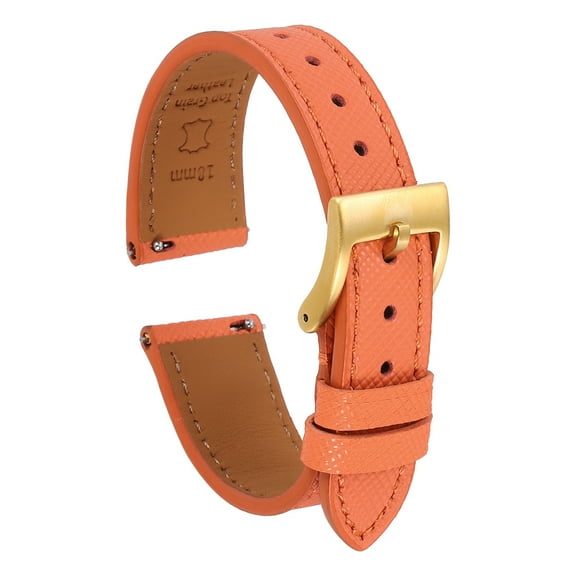 Uxcell Genuine Leather Watch Band 18mm Quick Release Replacement Watch Strap with Stainless Steel Gold Buckle for Men Women, Orange