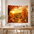 thumbnail image 5 of Autumn Landscape with Pumpkins and Trees at Sunset, Cozy Illustration for Nature Lovers, Peaceful Scenery Wall Art, Thanksgiving Gift Tapestry Wall Hanging for Bedroom and Living Room, 5 of 7