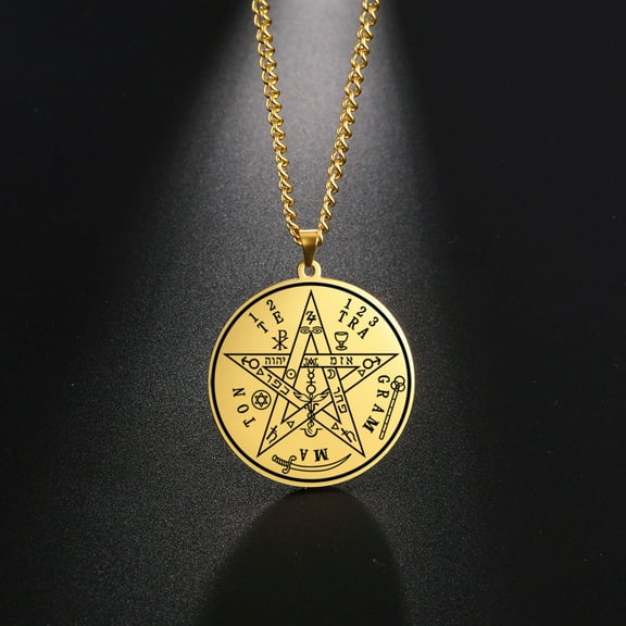 Tetragrammaton Pentacle Necklace Magical Pentagram Protection Amulet Ancient Power Name of God 14K Yellow Gold Jewelry