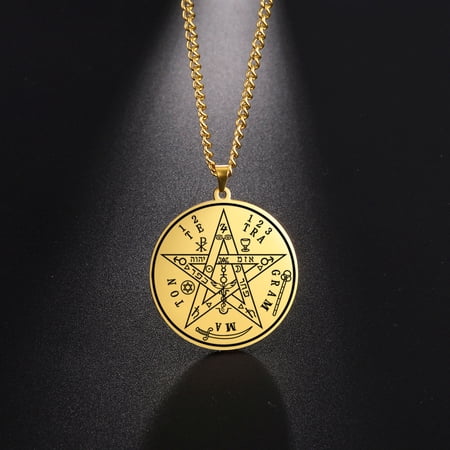 Tetragrammaton Pentacle Necklace Magical Pentagram Protection Amulet Ancient Power Name of God 14K Yellow Gold Jewelry