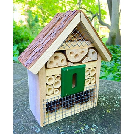 Beneficial Insect House - Rustic Look Habitat with Natural Wood & Moss - Beneficial House for Pollination (Small)