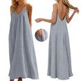 thumbnail image 3 of JIAYUE Women's Dress V Neck Spaghetti Strap Solid Color Linen Long Dresses Loose Fit Flowy Casual Sundress Sleeveless Vacation For Beach Holiday Everyday Wear, 3 of 9