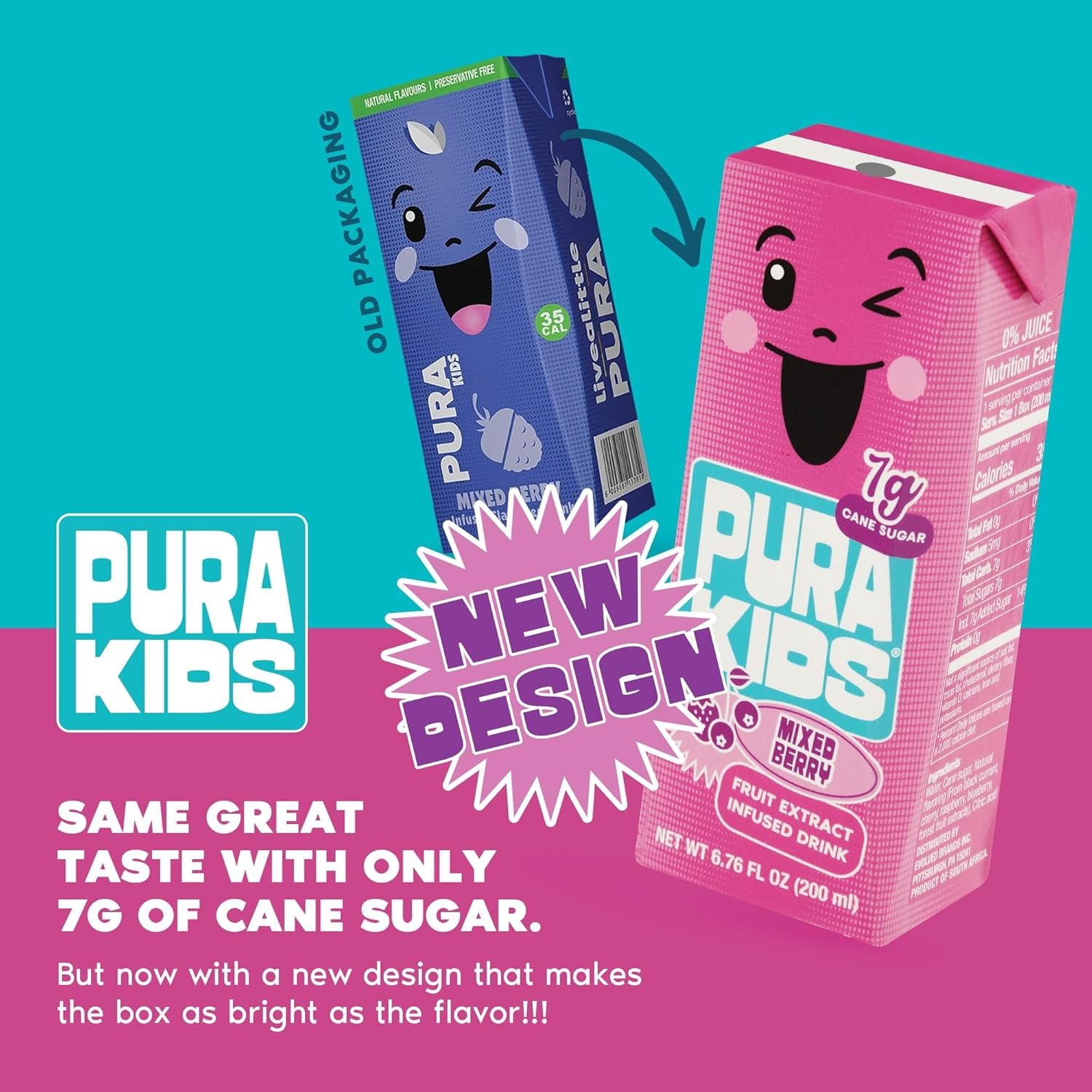 PURA Kids Box | Mixed Berry Fruit Extract Infused Drink for kids | 7g Of Pure Cane Sugar | Non-GMO | Vegan, No Artificial Sweeteners | Lunchbox Beverage with Paper Straw | 6.67 fl oz (200ml) 24-Pack