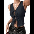 thumbnail image 2 of Chaleco con Lazo Frontal para Mujer, Top Corto Abierto, Chaleco de Verano Sin Mangas, Atuendos Y2K, Camisa Azul Marino L, 2 of 8