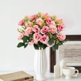 thumbnail image 2 of JUSEO Artificial Smiling Rose 5 Head Wedding Home Floral Arrangement Deep Pink, 2 of 6