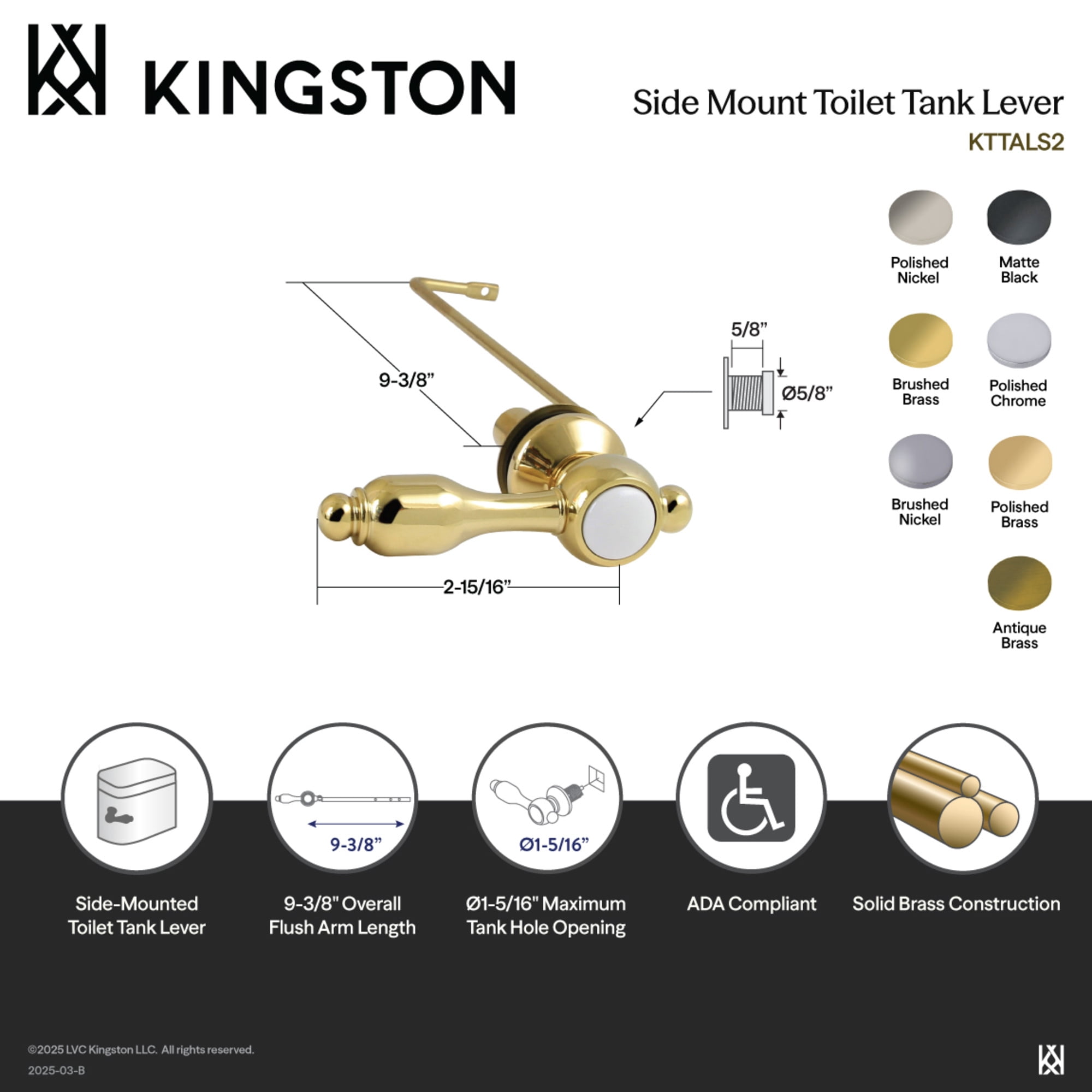 Kingston Brass KTTALS3 Tudor Side Mount Toilet Tank Lever in Antique Brass