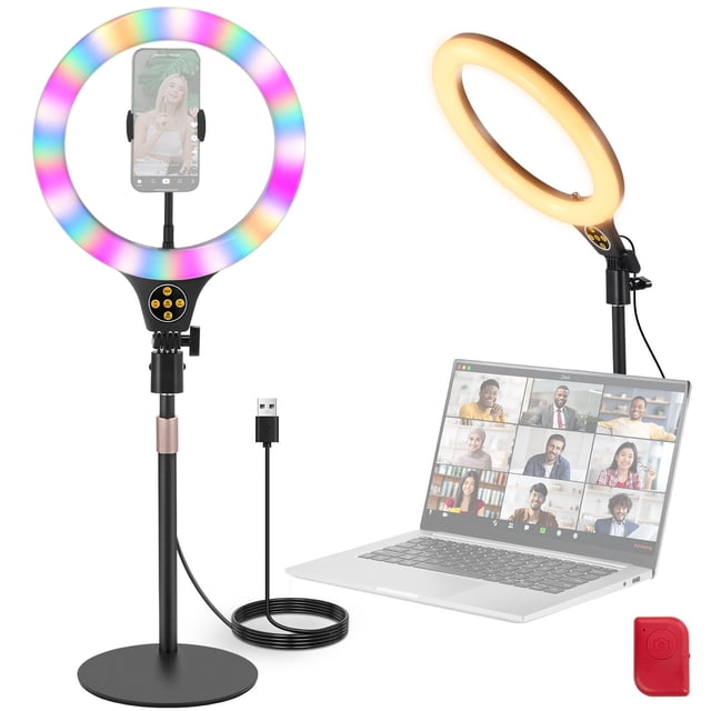 Aro de luz NEEWER N37 RGB de 10.5" con soporte de escritorio y control remoto