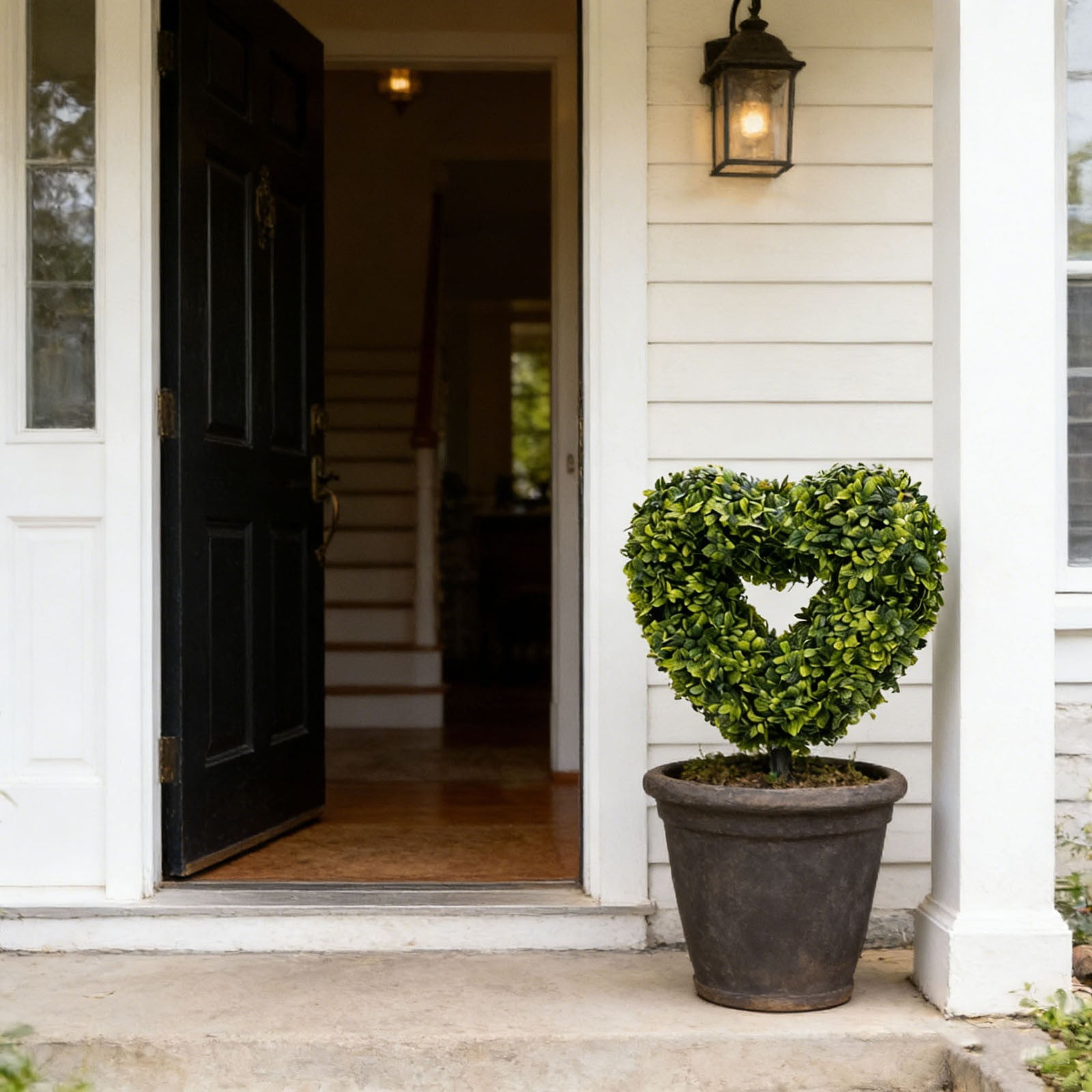 DAMAI 11.8in Artificial Heart Openwork Boxwood Topiary, Valentine's Day Heart Shaped Topiary Trees, Faux Boxwood Decoration Ball Tree with Planter Pots for Indoor Outdoor Home Porch Decor