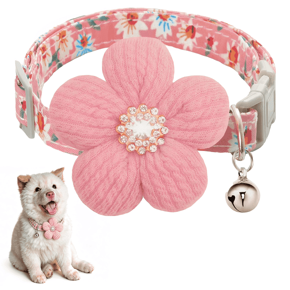 Prichor Medium Dog Collar with Flower, Dog Collars for Medium Dogs Collar for Girl Cute Dog Collar with Bell, Adjustable Length