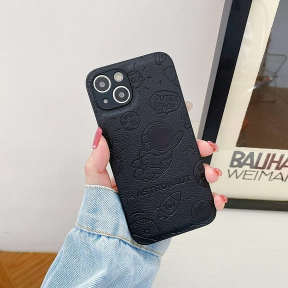 Designed for iPhone 13 Case,Cute Astronaut Outer Space Pattern Case for Women Girls Boys,Premium Leather Shockproof Protective Cover for iPhone 13,6.1 inch - Black