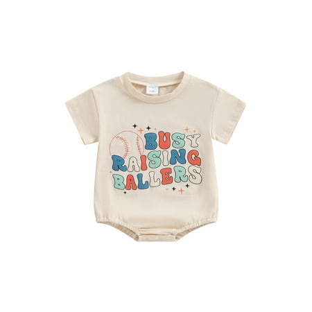 

ESASSALY Baby Boy Girl Romper Casual Baseball Print Short Sleeve Jumpsuit
