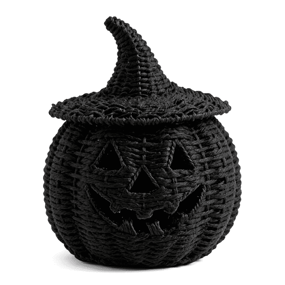 Halloween Woven Seagrass Pumpkin For Spooky Halloween Candy Storage And Home Decor, Black Handcrafted Witch Hat Woven Seagrass Pumpkin For Festive Parties, Premium Decorative Woven Seagrass Pumpkin