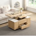 thumbnail image 2 of YINGYING Lift-Top Coffee Table with Hidden Storage and Stools, Rectangle Center Table with 4 Stools & Casters Living Room Table, 2 of 12