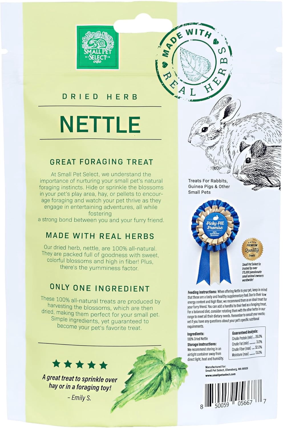 Small Pet Select - Nettle, a Natural Herbal Treat for Adult Rabbits and Guinea Pigs, 2oz