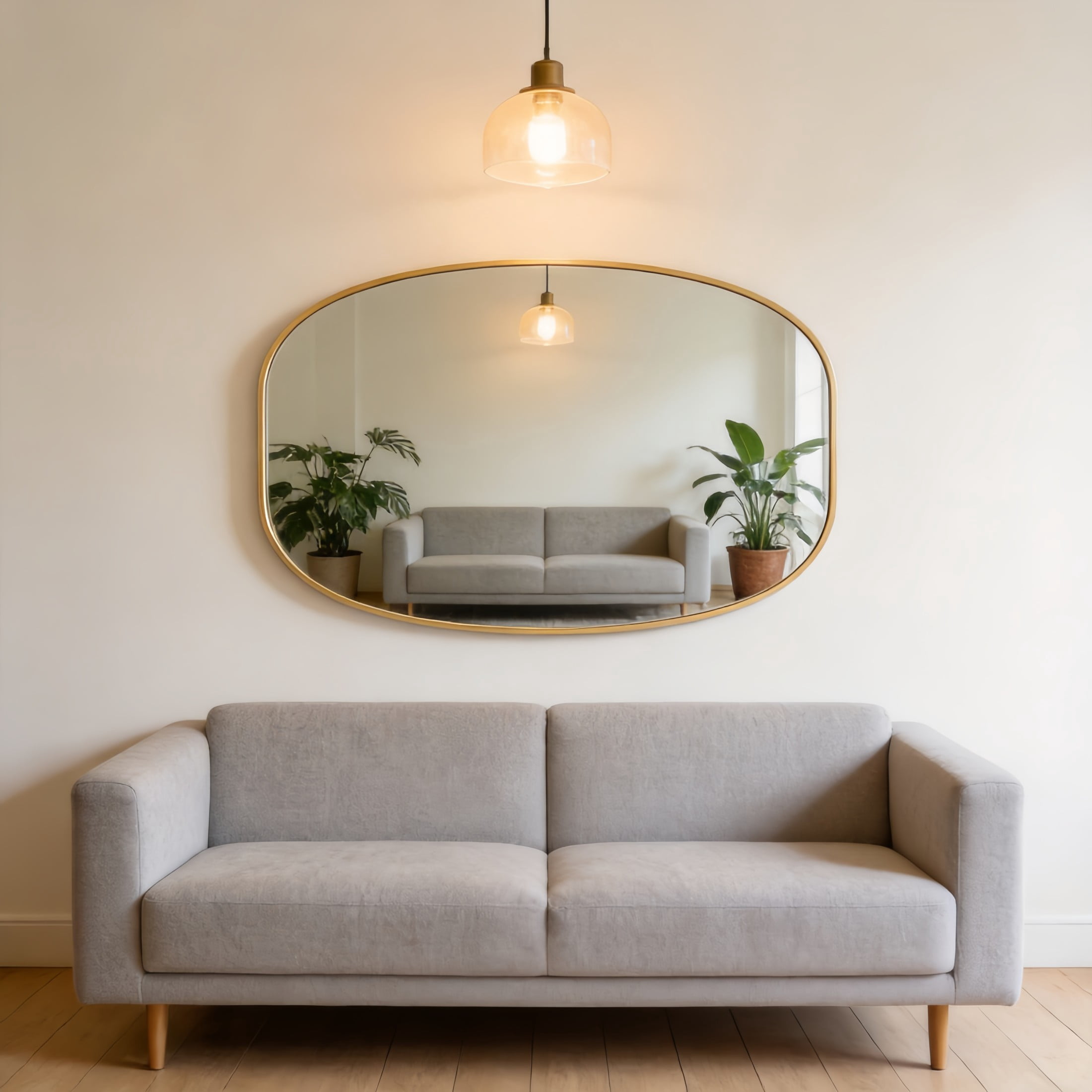 Noble House 20"x30" Unique Metal Framed Oval Wall Mirror, Modern Oblong Vanity Mirror for Bathroom & Entryway, Gold