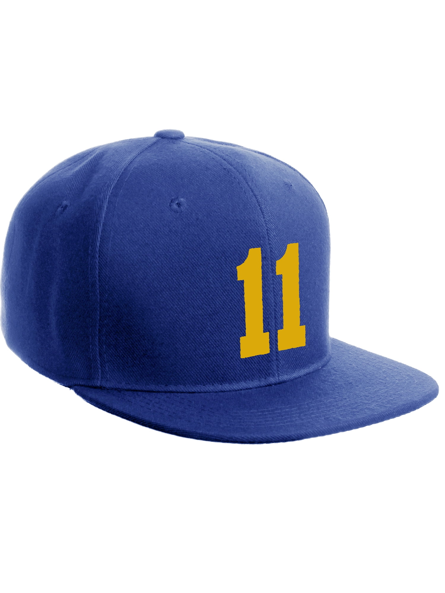 Classic Flat Bill Visor Snapback Hat Custom Color Player Team Numbers, Number 11 Gold, Royal Hat ...