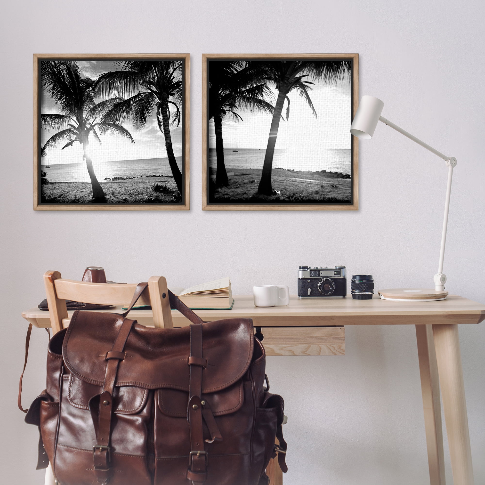 Stupell Industries Tropical Palm Sunset Landscape & Nature Photography Brown Floater Framed Canvas Art Print Wall Art, 25 x 25, Set of 2