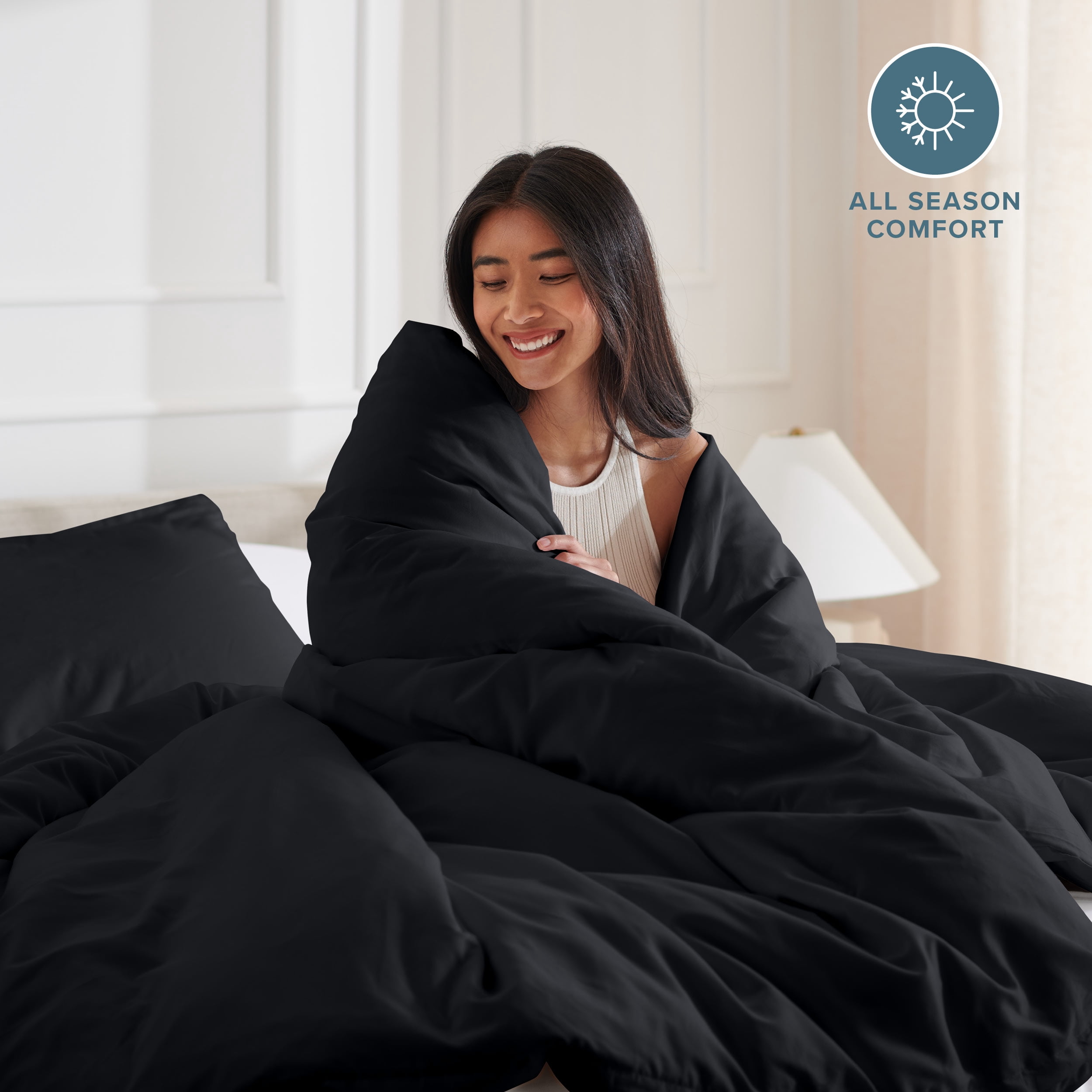 Bare Home Luxury Duvet Cover and Sham Set - Premium 1800 Collection - Ultra-Soft - Queen, Black, 3-Pieces