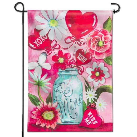 Double Sided Valentine's Day Be Mine Kiss Me Jar Decorative Garden Flags - 18 x 12.5 Inch