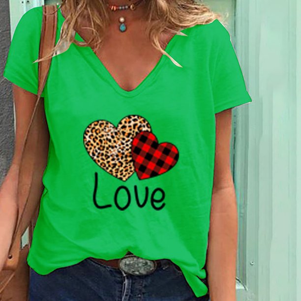 Puntoco - Camiseta holgada con cuello en V para mujer, informal, a la moda, con estampado de manga corta Puntoco Puntoco-5289
