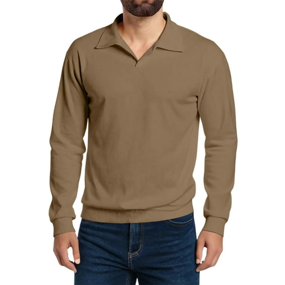 Kixjoy Thermal Long Sleeve Shirt Men Big and Tall Fleece Long Sleeve Knit Sweaters Slim Fit Warm Soild Undershirts Comfortable Winter Lightweight Mens Pullover, Khaki 4XL