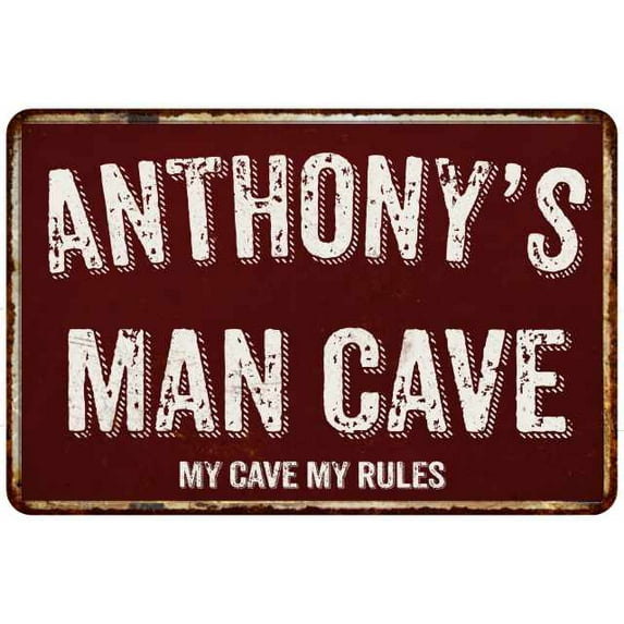 ANTHONY'S Man Cave Red Grunge Sign 8 x 12 High Gloss Metal Sign 208120003369