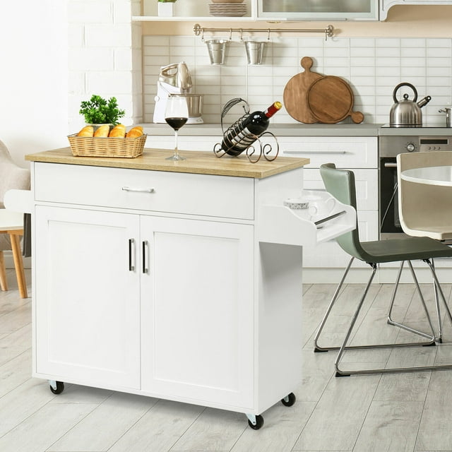 Harmijoy Rolling Kitchen Island Cart with Storage, Serving Trolley Cart with Towel Rack, 3-Level Adjustable Shelf & Lockable Wheels, Mobile Island Table