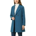 thumbnail image 5 of Allegra K Women's Double Breasted Lapel Raglan Long Sleeve Mid Length Overcoat M Dark Blue Grey, 5 of 7