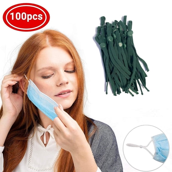Lelaffet 100 Pack Elastic Band for Masks 1/4 Inch Adjustable Straps with Stoppers Buckle Silicone Cord Lock Green