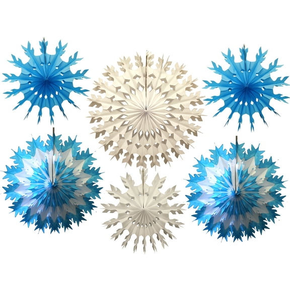 6-Piece Devra Party Multi-Colored Tissue Paper Snowflake Party Decoration Kit (Turquoise and White)