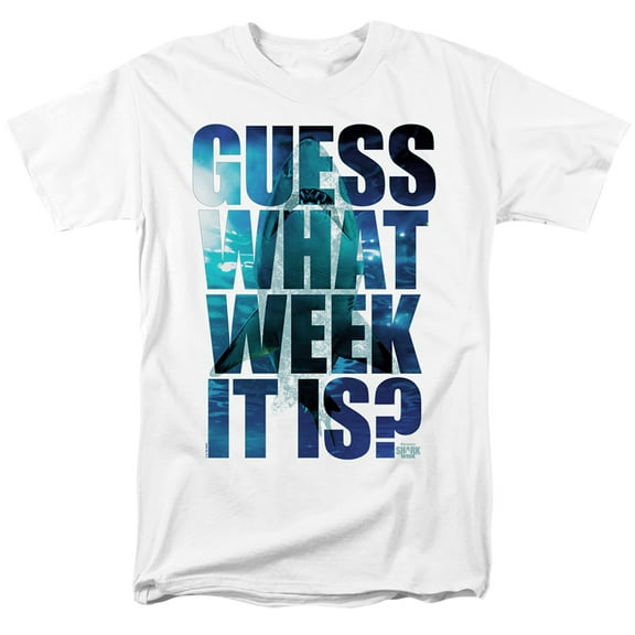 Shark Week Officially Licensed Guess What Week It Is Unisex Adult T Shirt, White, Small