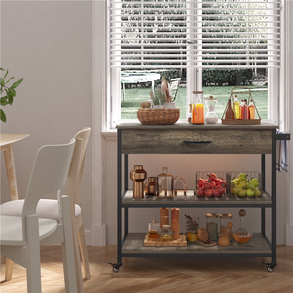 LLF 3Tier Rolling Kitchen Island Microwave Cart with Storage, Taupe