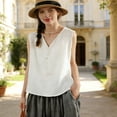 thumbnail image 4 of FUYUDY Women'S Tank Top Summer Loose Fit Sleeveless Crew Neck Solid Color Tank Top Casual Knit With Knot Button Design Soft Breathable Female Camisole For Layering And Outerwear,White,XL, 4 of 7
