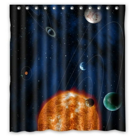 Hellodecor Solar System Galaxy Nebula Universe Space Planet Shower Curtain Polyester Fabric Bathroom Decorative Curtain Size 66x72 Inches