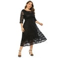 thumbnail image 4 of IBTOM CASTLE Women Plus Size Cocktail Dress Vintage 3/4 Sleeve Floral Lace Wedding Guest Dresses Pleated High Waist A-Line Swing Dresses Formal Prom Midi Party Dresses with Pockets 4XL Black, 4 of 7