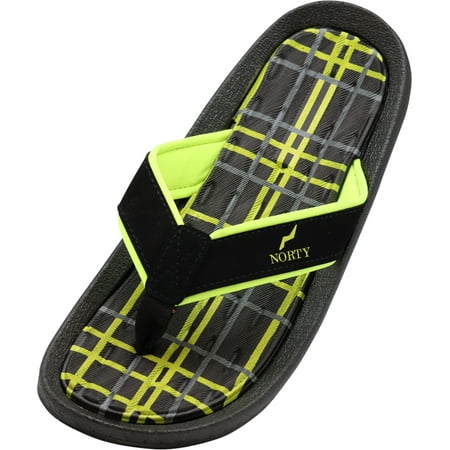 

NORTY Mens Flip Flops Adult Male Soft Beach Thong Sandals Black Lime