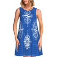 thumbnail image 1 of Vsdgher Robes d'Été Imprimé Boussole pour Femmes Robe de Plage Décontractée Col en U Sans Manches Robe d'Été Ample avec Poche, 1 of 7