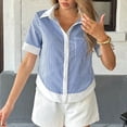 thumbnail image 2 of LNWUY Womens Short Sleeve Summer Shirts V Neck Collared Button Down Shirt Tops Outfits for Work Vacation Casual with Pockets Blue XL, 2 of 7