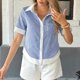 thumbnail image 2 of Tops de las Mujeres Casual Botón de Color Sólido Bordado Hueco-Fuera Blusa de Manga Corta para el Uso Diario, 2 of 7